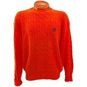 Vintage Polo Golf Ralph Lauren Mens Orange Cable Knit Sweater XL 100% Cotton